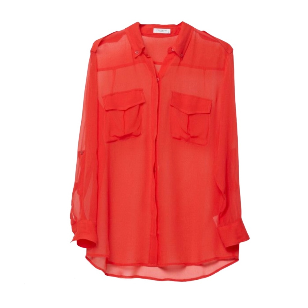 EQUIPMENT Sheer Silk Coral Red Oversized Blouse Size Small